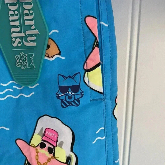 Party Pants Men’s Neon Blue Super Star Fish Swim Trunks Board Shorts Medium - Picture 3 of 12